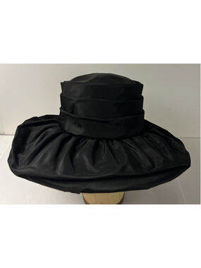 Vintage Mary Lorene New York Black Satin Tiered Pillbox Funeral Hat Church 6 3/4